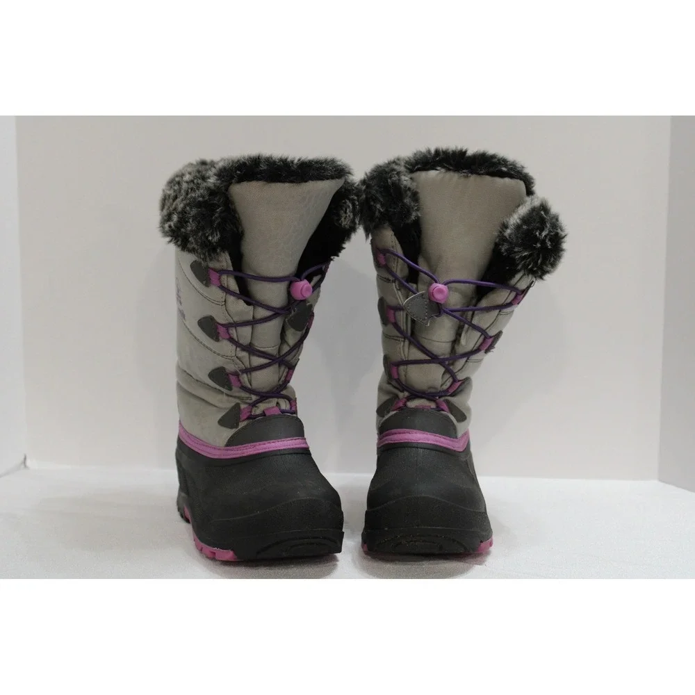 Kamik Girls Gray Purple Faux Fur Trim Waterproof Winter Snow Boots Size 1